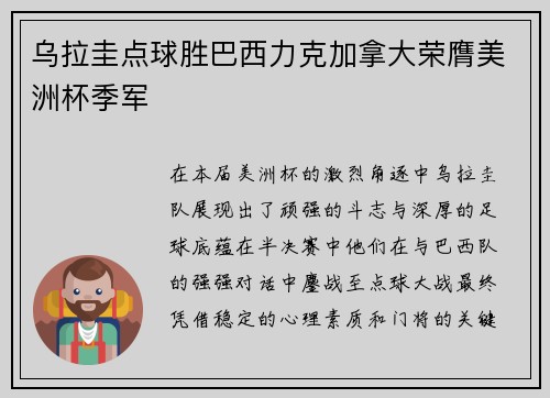 乌拉圭点球胜巴西力克加拿大荣膺美洲杯季军